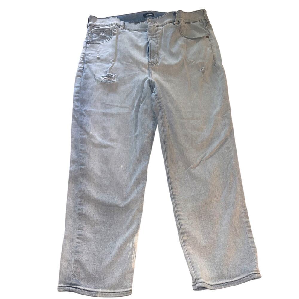 Express Mom Jean Super High Rise Size 16 Light Wash Distressed Straight Leg